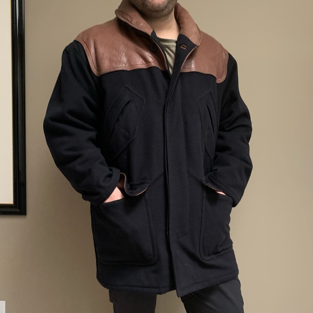Vintage Wool and Brown Leather Cerruti Brothers Coat